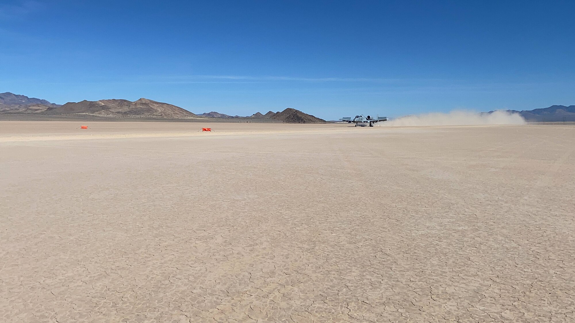 An A-10C Thunderbolt II lands on the Delamar lakebed near Las Vegas, Nev. March 5, 2021.