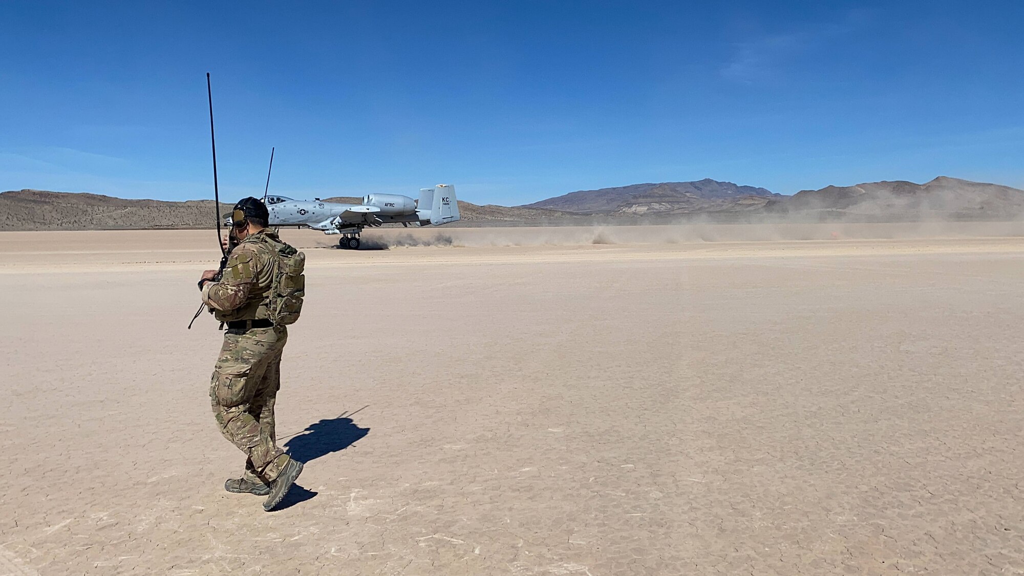 An A-10C Thunderbolt II lands on the Delamar lakebed near Las Vegas, Nev. March 5, 2021.