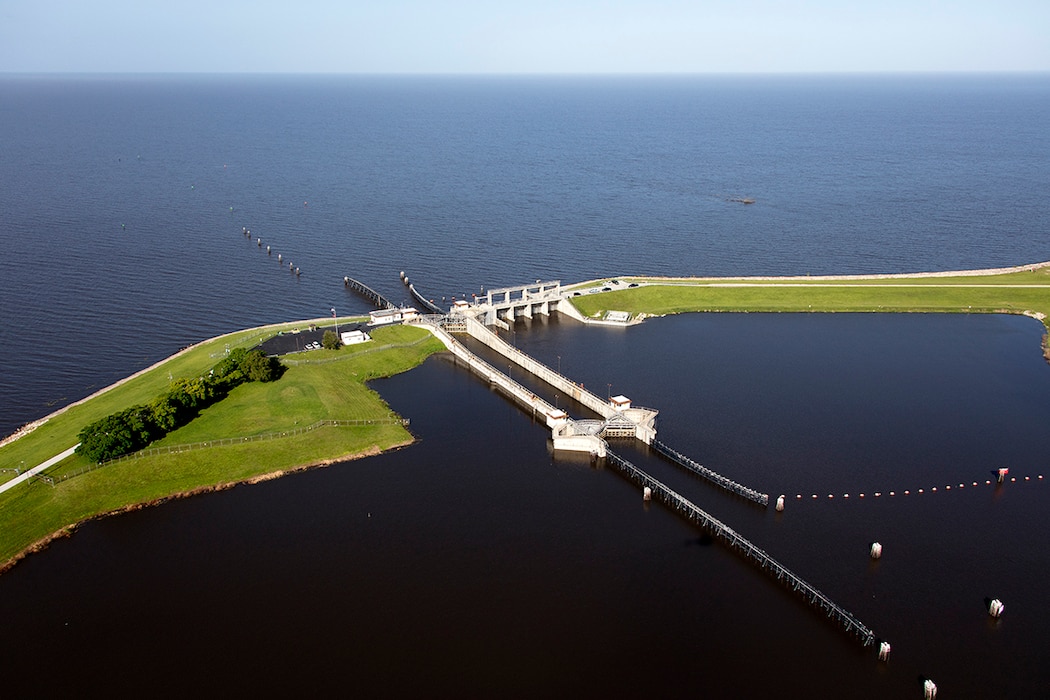 Overhead View of Port Mayaca Lock and Dam and Lake Okeechobee