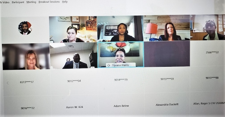 IN THE PHOTO, a screenshot of the virtual Women’s History Month meeting held Mar. 24, 2021. Pictured is the Moderator and Memphis District Counsel and Senior Legal Officer Suzy Weil (top row, fourth from left). Also shown are (not in order) Equal Employment Opportunity Chief Donnell Wright, Rock Island District Outreach and Customer Relations Specialist Angie Freyermuth, Memphis District Mechanical Engineer Erica Thomas, Memphis District Readiness and Contingency Operations Chief Kandi Waller, Memphis District Procurement Analyst TiJuana "TJ" Harris, and Memphis District Government Purchase Card Program Coordinator Carla Wells, as well as the people that joined to listen in on the discussion. (USACE screenshot by Donnell Wright)