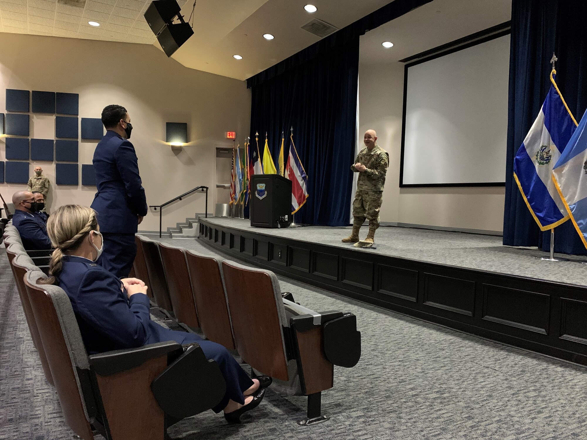 JOINT BASE SAN ANTONIO-LACKLAND, Texas – The 17th Training Wing commander from Goodfellow AFB visited with leaders and students at the Inter-American Air Forces Academy March 15.