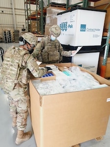 Pvts. Trezia Davenport and Alan Gonzalez, assigned to the 563rd Medical Logistics Company, assemble a tactical combat medical care resupply set in support of U.S. Forces Korea during an exercise at the Army’s prepositioned stocks site in South Korea. (Staff Sgt. Anthony Peterson)