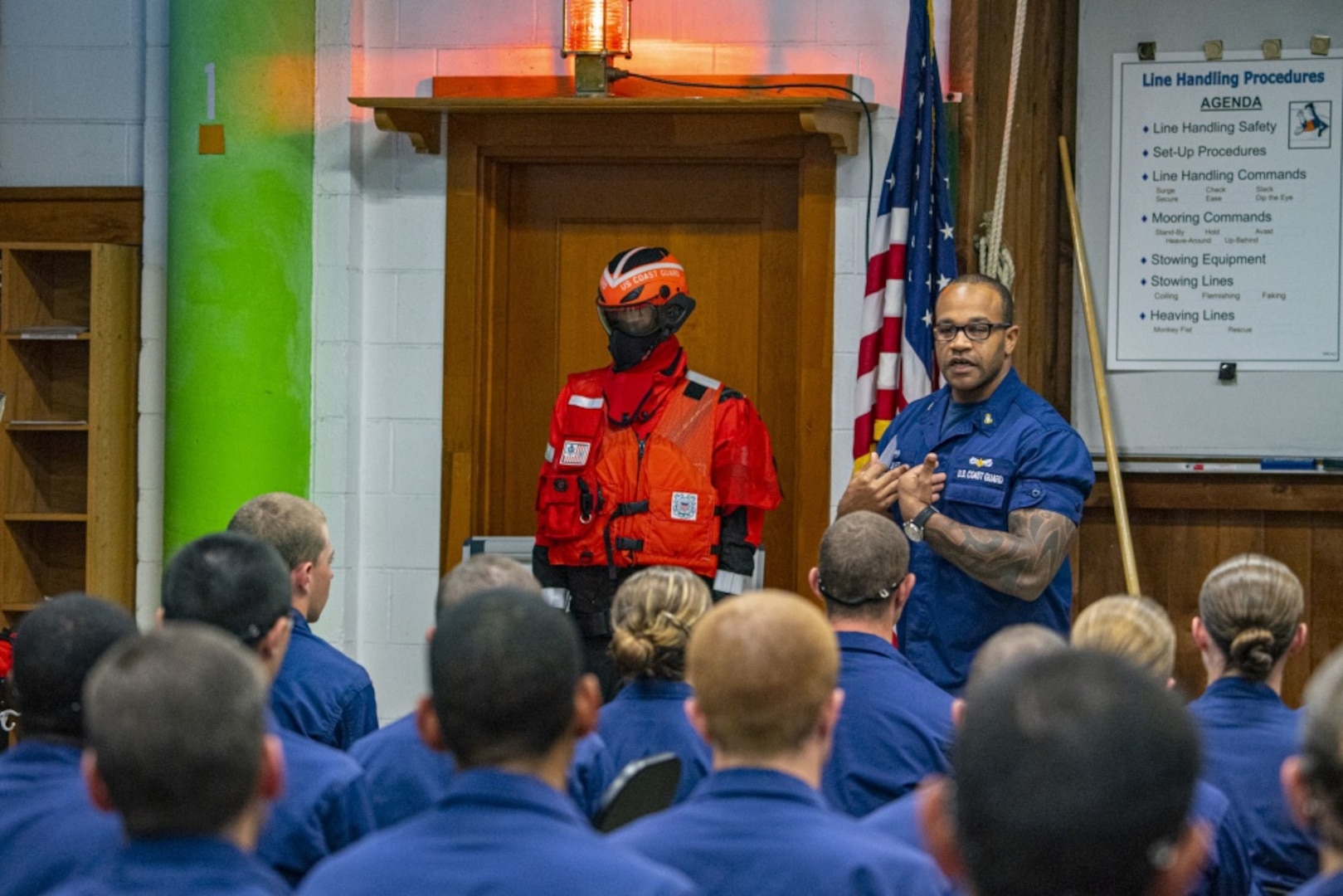 CAPE MAY, N.J. -- Chief Petty Officer Paul Jones, the officer-in-charge of Aids to Navigation Team South Padre Island, Texas, talks to recruits from U.S. Coast Guard Training Center Cape May about his experiences as a boatswains mate, and life lessons learned along the way, as part of the Coast Guard’s Etheridge Initiative, May 29, 2019.

The purpose of the Etheridge Initiative is to get more minority groups interested in the boatswains mate rating by having experts come and talk to them about the importance of having a diverse workforce, and how bringing different groups of people with different backgrounds and perspectives, helps to accomplish the mission.

Official U.S. Coast Guard photos by Petty Officer 2nd Class Richard Brahm.