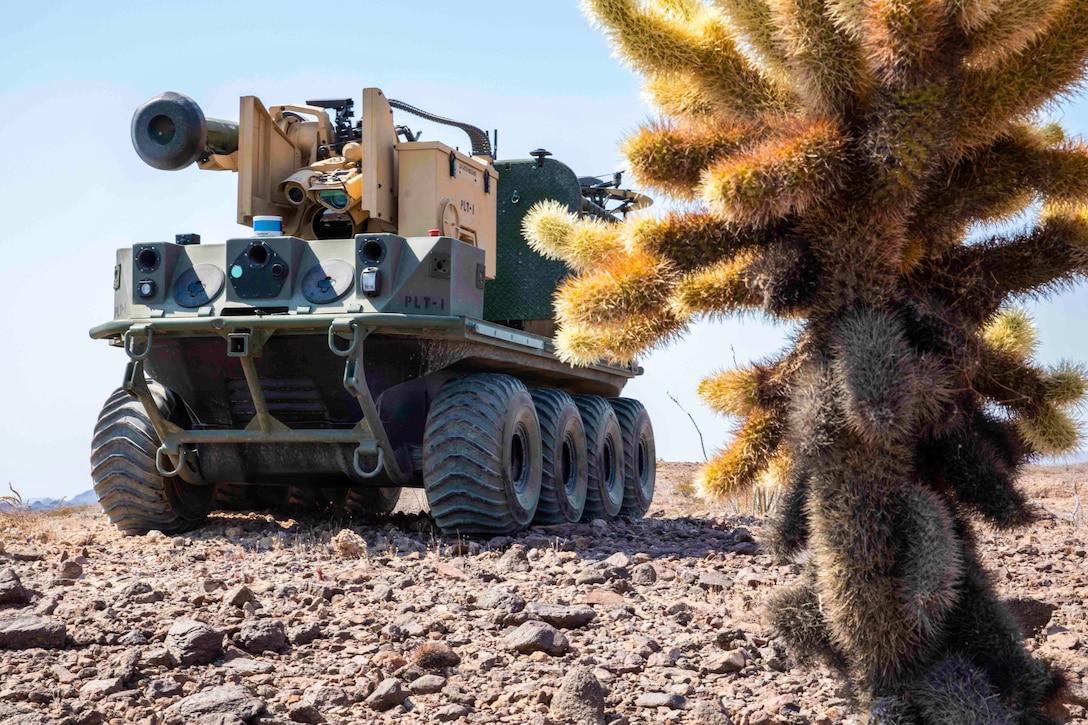 Autonomous system Origin prepares for practice run on August 20, 2020, during Project Convergence capstone event at Yuma Proving Ground, Arizona (U.S. Army/Carlos Cuebas Fantauzzi)