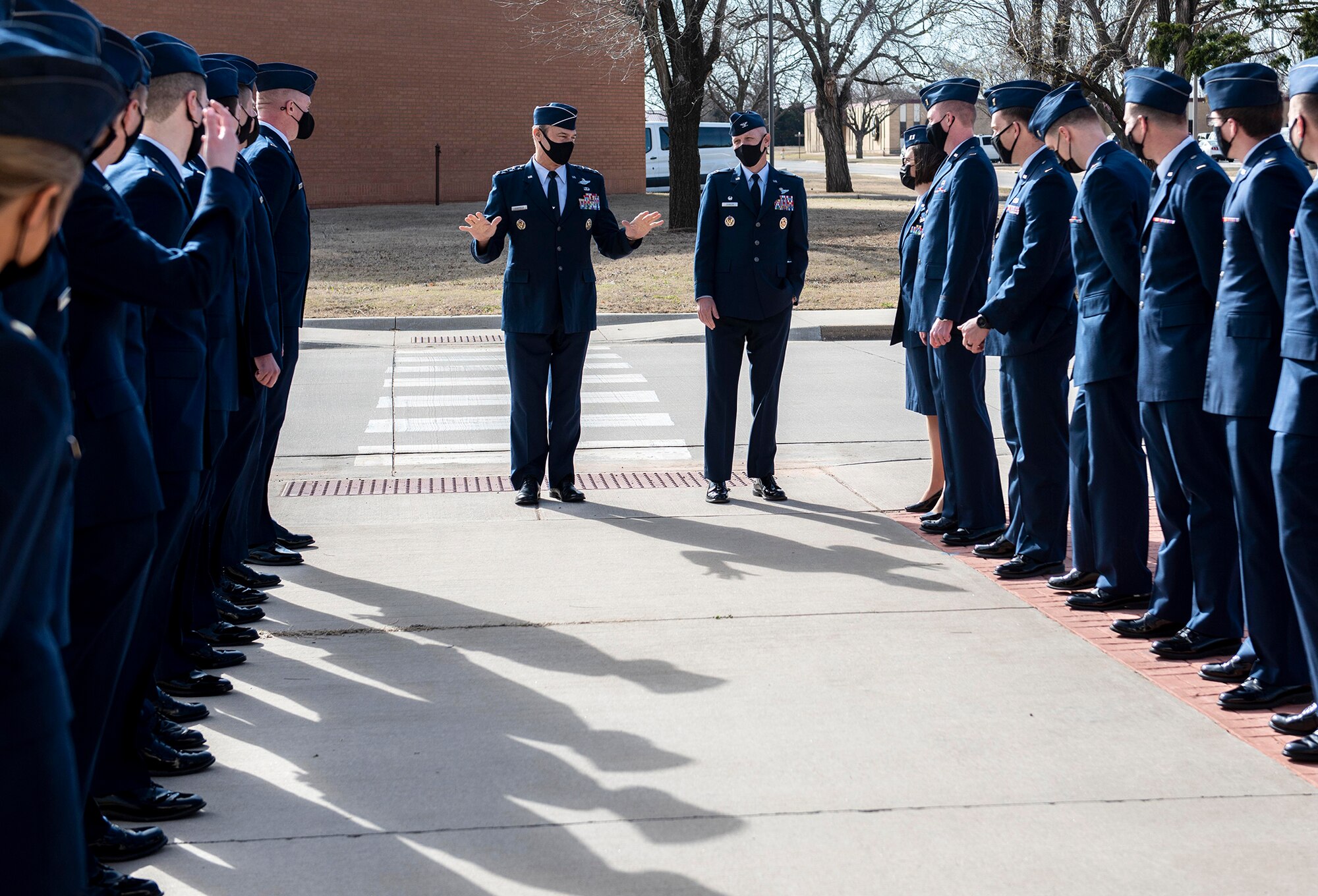 Lt. Gen. Joseph Guastella, the deputy chief of staff for operations Headquarters U.S. Air Force speaks to the Air Force’s newest pilots during the graduation for Specialized Undergraduate Pilot Training Class 21-07 March 26 at Vance Air Force Base. (U.S. Air Force photo by Sarah Bailey)