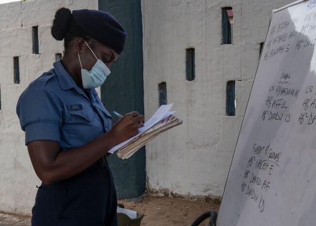 A Ghanaian Sailor assumes a watch position at the Ghana, Eastern Naval Command, during Exercise Obangame Express, March 21, 2021.