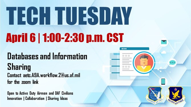 Graphic publicizing AETC Tech Tuesday, April 6 between 1 p.m. – 2:30 p.m. central time.