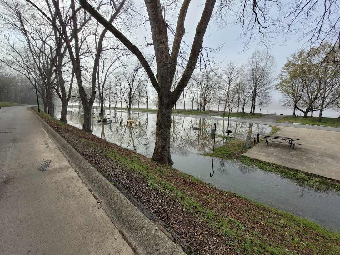 The U.S. Army Corps of Engineers Nashville announces that high water at its lakes has impacted some campgrounds in the Cumberland River Basin. This is Lock A Campground March 30, 2021 at Cheatham Lake in Ashland City, Tennessee.  (USACE Photo by Amber Jones)