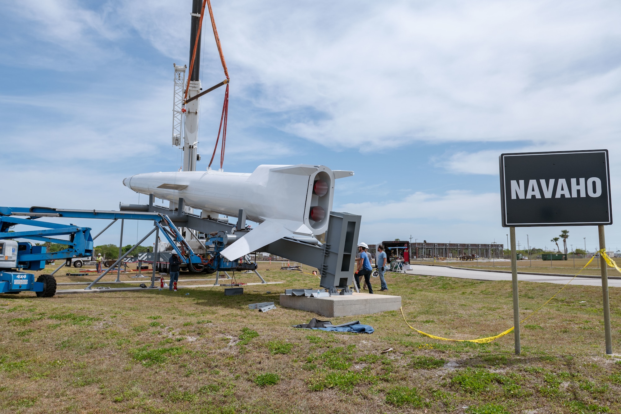 A restored Navaho XSM-64 Missle is put on display at Cape Canaveral Space Force Station, Fla., March 27, 2021. Considered the most advanced aircraft in its day, the Navaho was envisioned in 1947 as a pilotless bomber capable of carrying a weapons payload a distance of 5,500 miles. (U.S. Space Force photo by Joshua Conti)