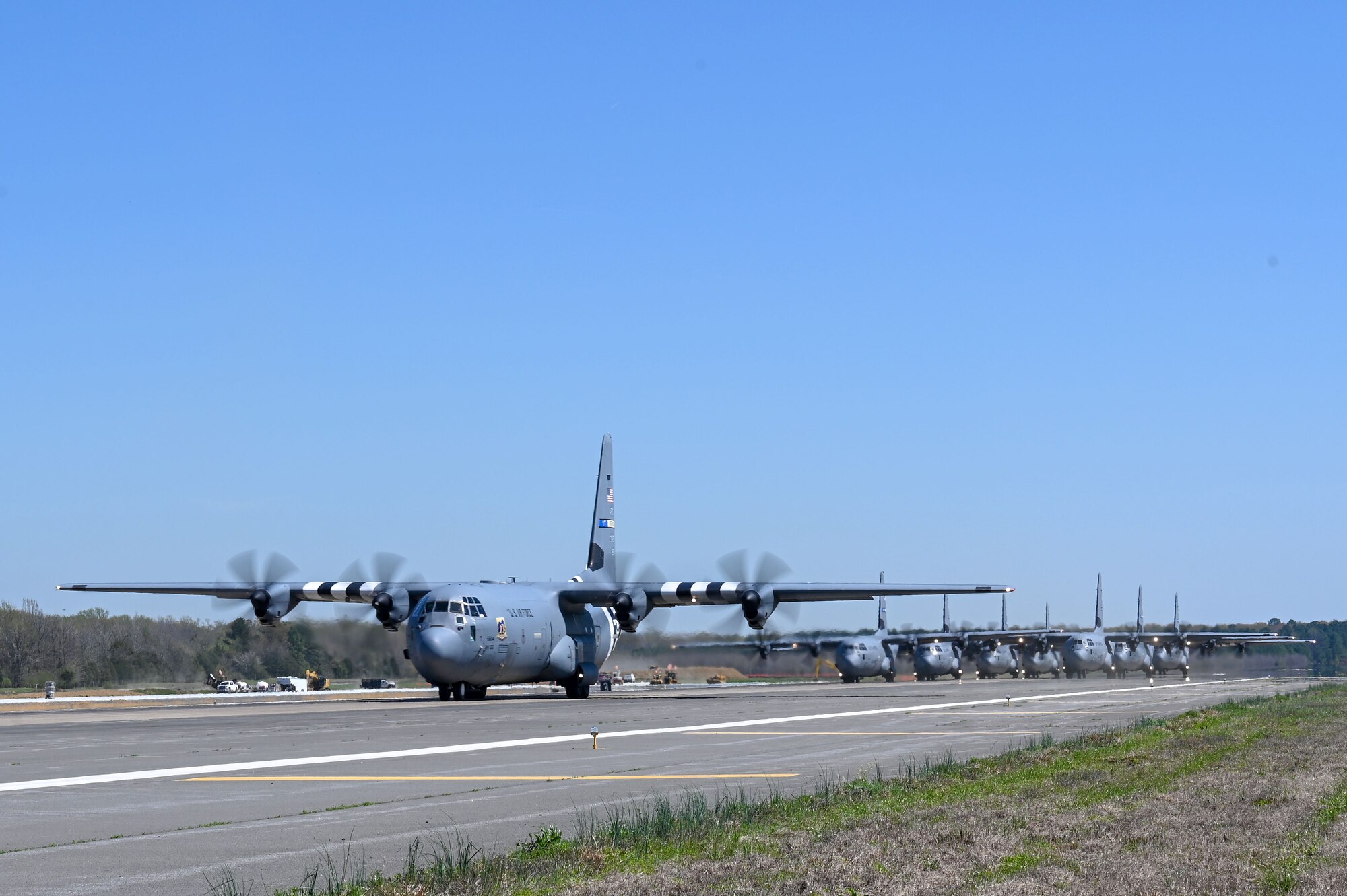 A C-130J flys during a Turkey Shoot competition at Little Rock Air Force Base, Arkansas