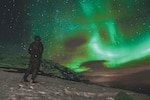 U.S. Marine with Marine Rotational Force-Europe 21.1, Marine Forces Europe and Africa, stands watch during cold weather training in preparation for Exercise Reindeer II, in Setermoen, Norway, November 12, 2020 (U.S. Marine Corps/William Chockey)