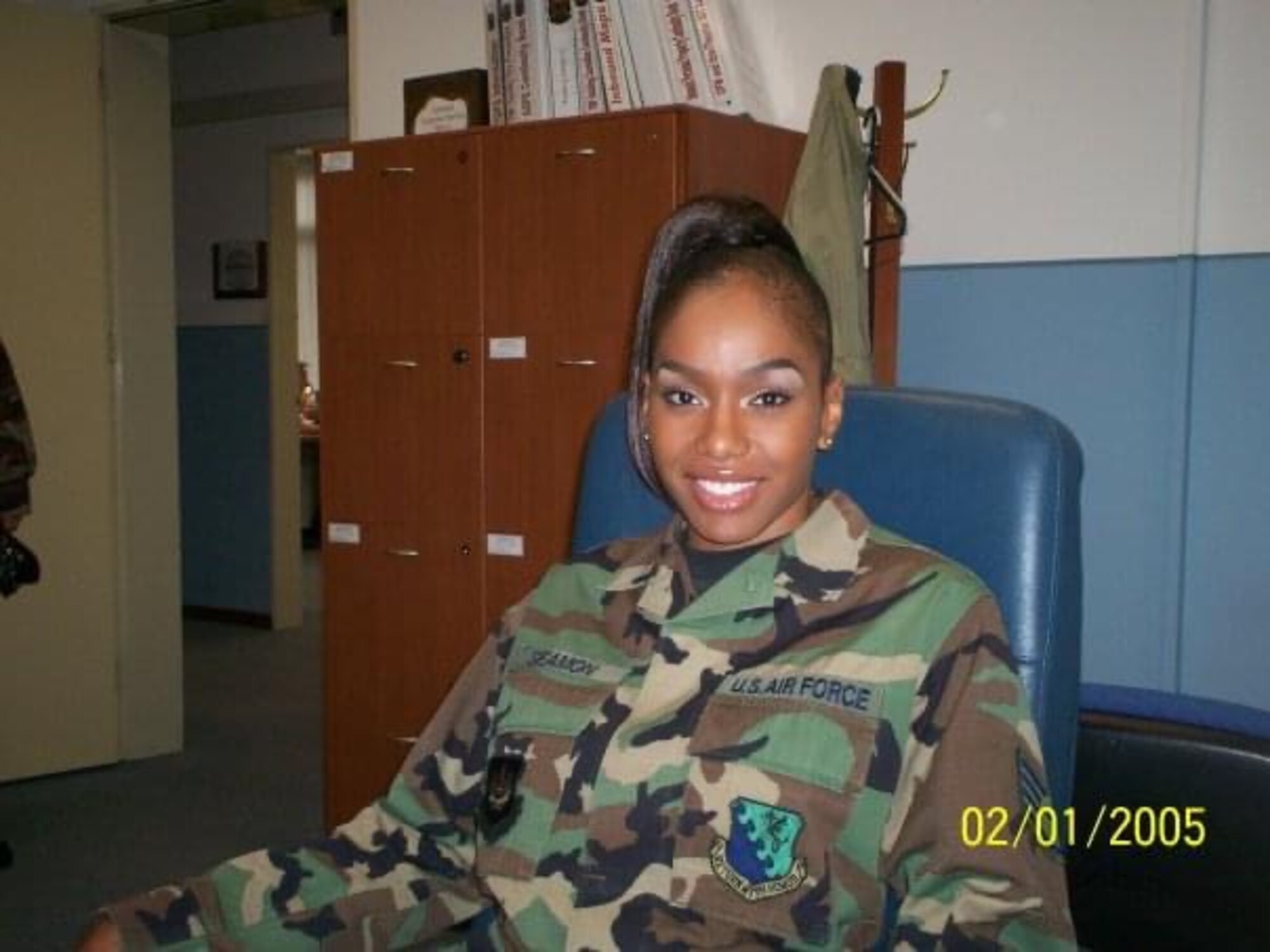 Chief Master Sgt. Seamon-Sylvester as a Staff Sgt. Poses for the camera. (Courtesy photo provided by Chief Master Sgt. Syreeta Seamon-Sylvester)