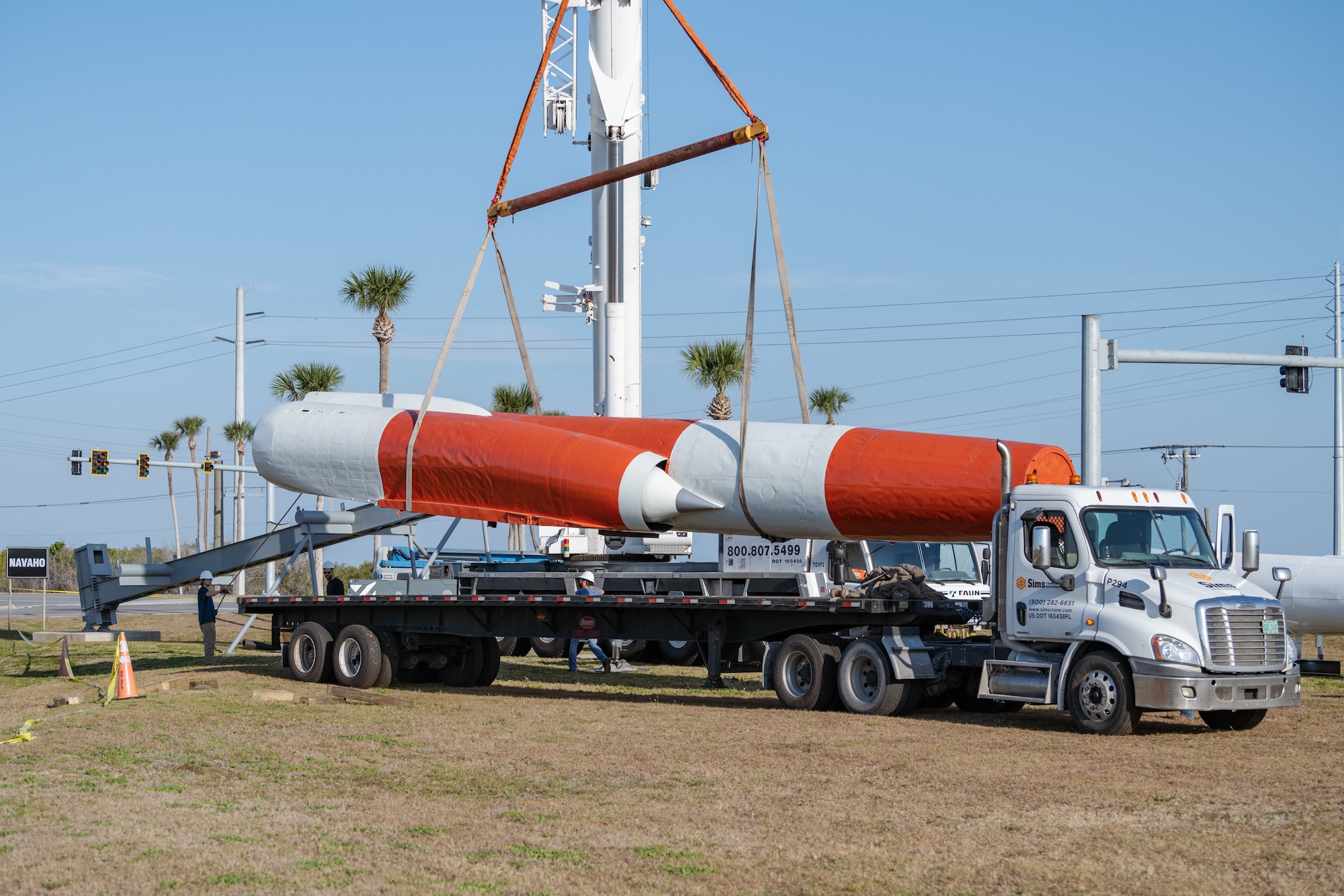 A restored Navaho XSM-64 Missle is put on display at Cape Canaveral Space Force Station, Fla., March 27, 2021. Considered the most advanced aircraft in its day, the Navaho was envisioned in 1947 as a pilotless bomber capable of carrying a weapons payload a distance of 5,500 miles. (U.S. Space Force photo by Joshua Conti)