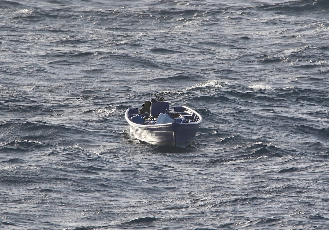 The Freedom-variant littoral combat ship USS Wichita (LCS 13), with embarked U.S. Coast Guard (USCG) Law Enforcement Detachment (LEDET) 402, intercepts a suspect go fast vessel during  counter-narcotics operations.