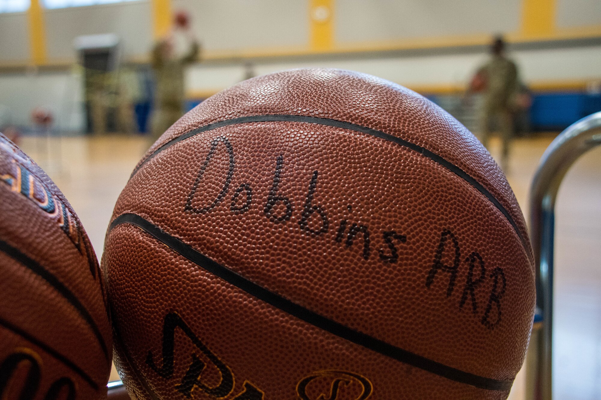 Airmen participate in a basketball contest that was held at the fitness center on May 1 at Dobbins Air Reserve Base, Ga. The 94th Force Support Squadron held a three-point and free throw contest to commemorate the reopening of the fitness center that spanned from April 30 to May 1. (U.S. Air Force photo/Staff Sgt. Josh Kincaid)