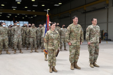 Three Arizona Army National Guard aircrew members with the 2-285th Assault Helicopter Battalion are recognized at Papago Park Military Reservation in Phoenix, Ariz., May 1, 2021, for rescuing hikers stranded in inclement weather in Sedona Jan. 25, 2021.