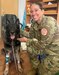 SOUTH CAMP, Sinai, Egypt - Maj. Melissa North, the Force veterinarian assigned to Medical Company, Task Force Sinai poses with Larry, a military working dog assigned to Task Force Sinai at South Camp Clinic, Sinai, Egypt April 20, 2021, following surgery performed on the German Shepard a few days earlier. Medical personnel is confident the eight-year-old German Shepard will make a full recovery. (Courtesy photo by Maj. Melissa North)