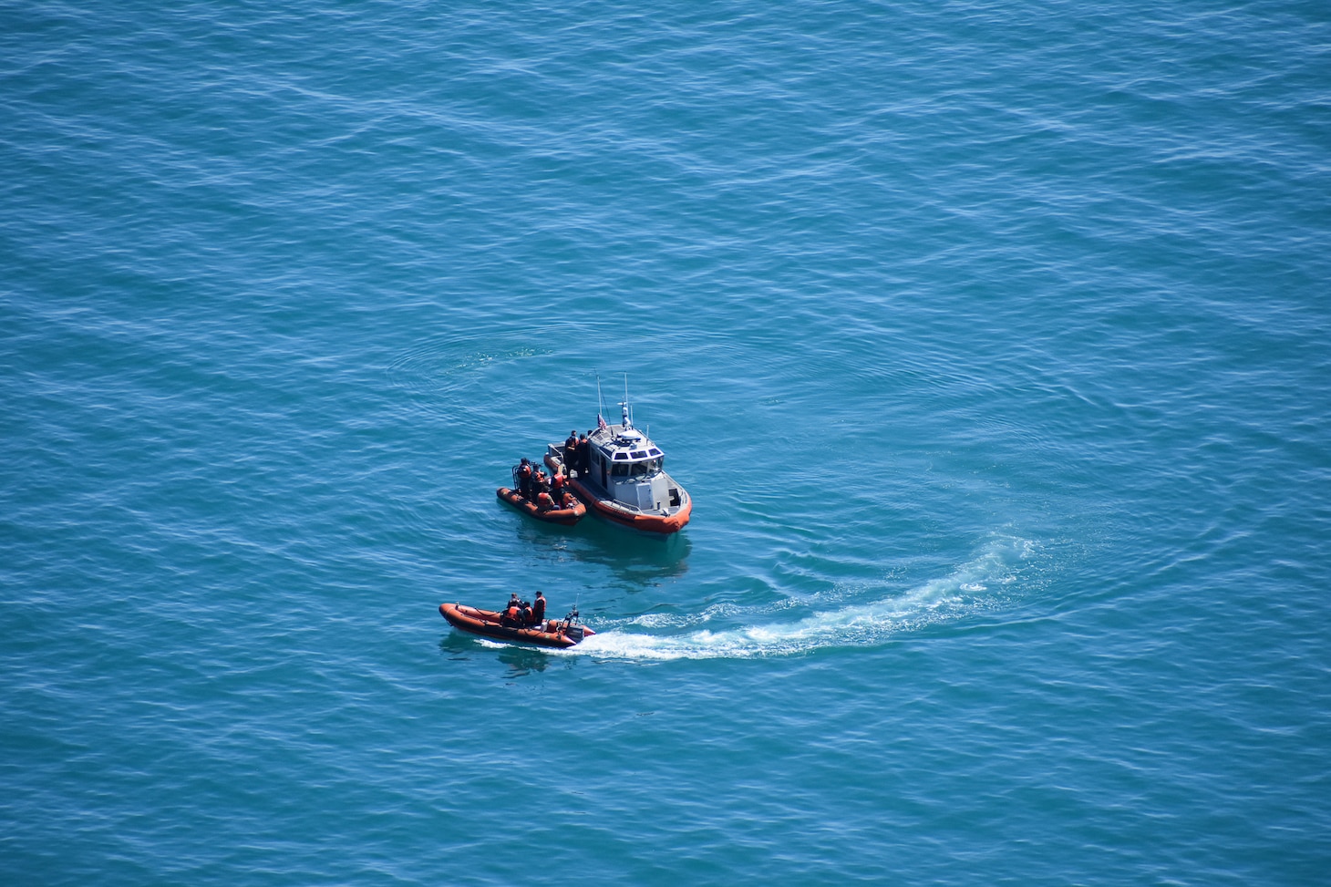 210503-G-G0108-3014 BLACK SEA (May 3, 2021) USCGC Hamilton’s (WMSL 753) 35-foot LRI-II cutter boat crew conduct search and rescue pattern exercises with Georgian coast guard vessel Dioskuria (P-25) and Ochamchire (P-23) small boat crews in the Black Sea, May 3, 2021. Hamilton is on a routine deployment in the U.S. Sixth Fleet area of operations in support of U.S. national interests and security in Europe and Africa. (U.S. Coast Guard courtesy photo)