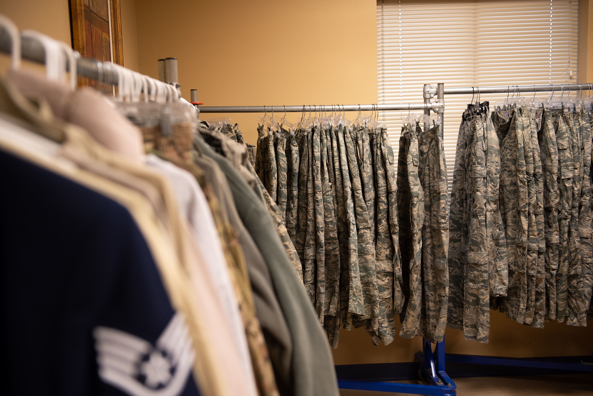 OCPs hang in rows at Airman's Attic