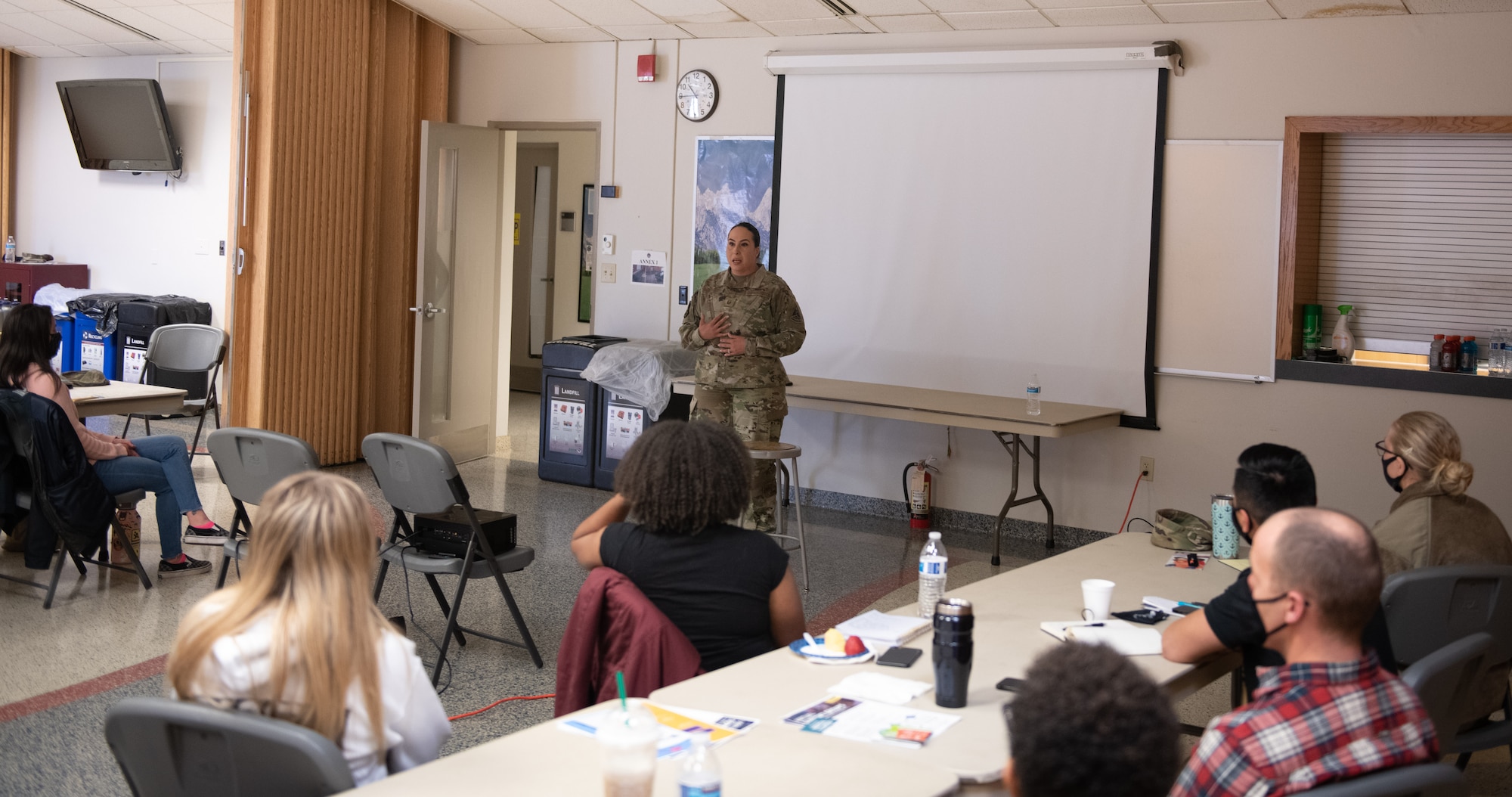 Woman speaks at event