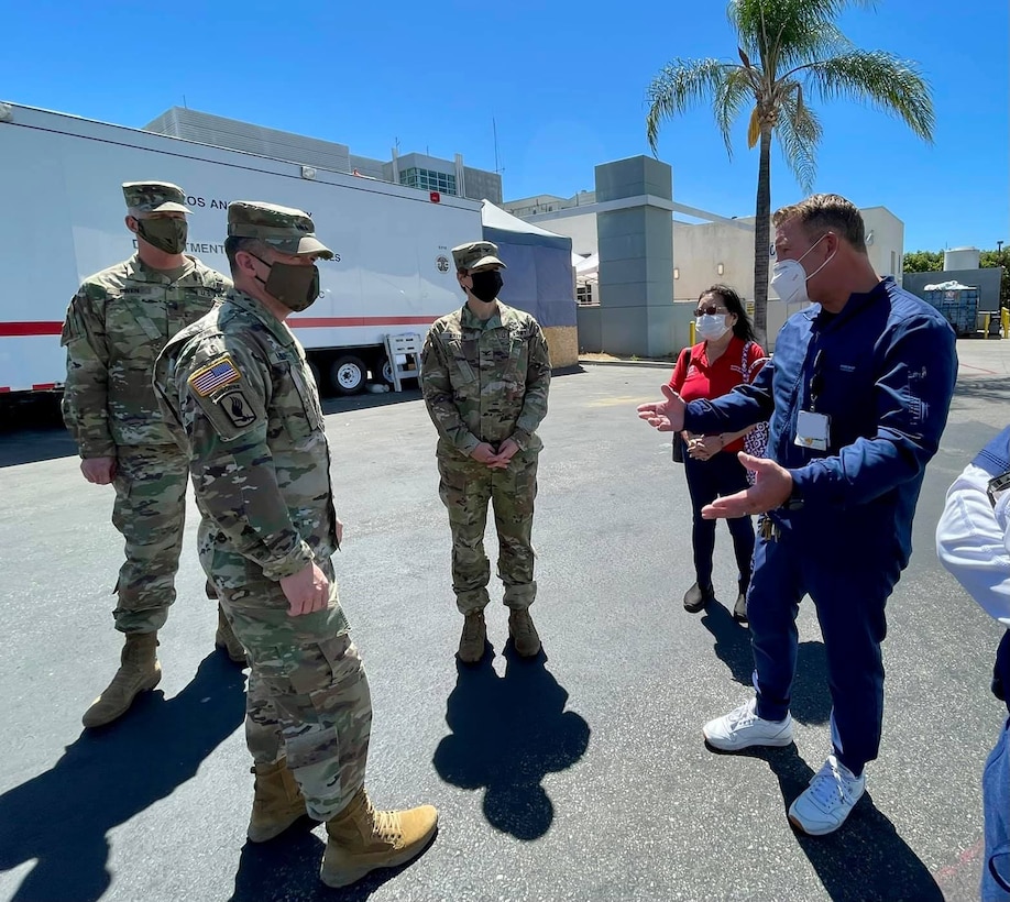 Maj. Gen. Jeffrey Milhorn, U.S. Army Corps of Engineers deputy commanding general for Military and International Operations, second from left, got a close-up look April 28 at the finished additions to two hospitals in the Los Angeles District area of operations — Adventist Health White Memorial Medical Center in Boyle Heights and Mission Community Hospital in Panorama City, California.