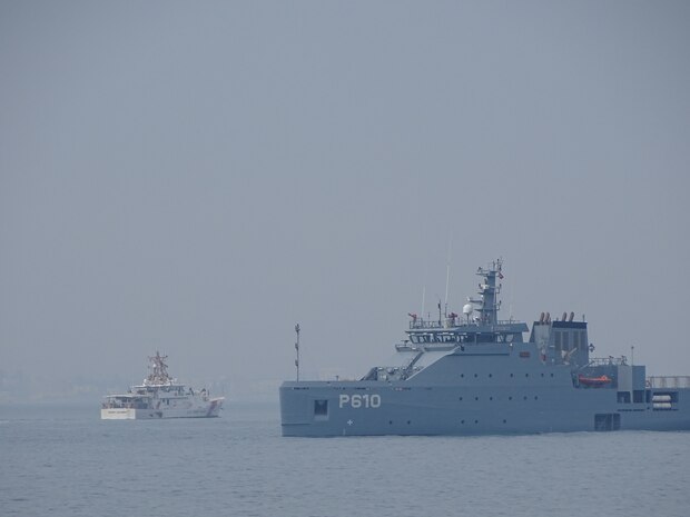 USCGC Robert Goldman (WPC 1142) and Tunisian Naval offshore patrol vessel Jugurtha (P610) escorted the two U.S. Coast Guard vessels inbound on April 21, 2021. USCGC Charles Moulthrope (WPC 1141) and Robert Goldman are en route to their new homeport in Bahrain in support of the Navy’s U.S. Fifth Fleet and U.S. Coast Guard Patrol Forces Southwest Asia.