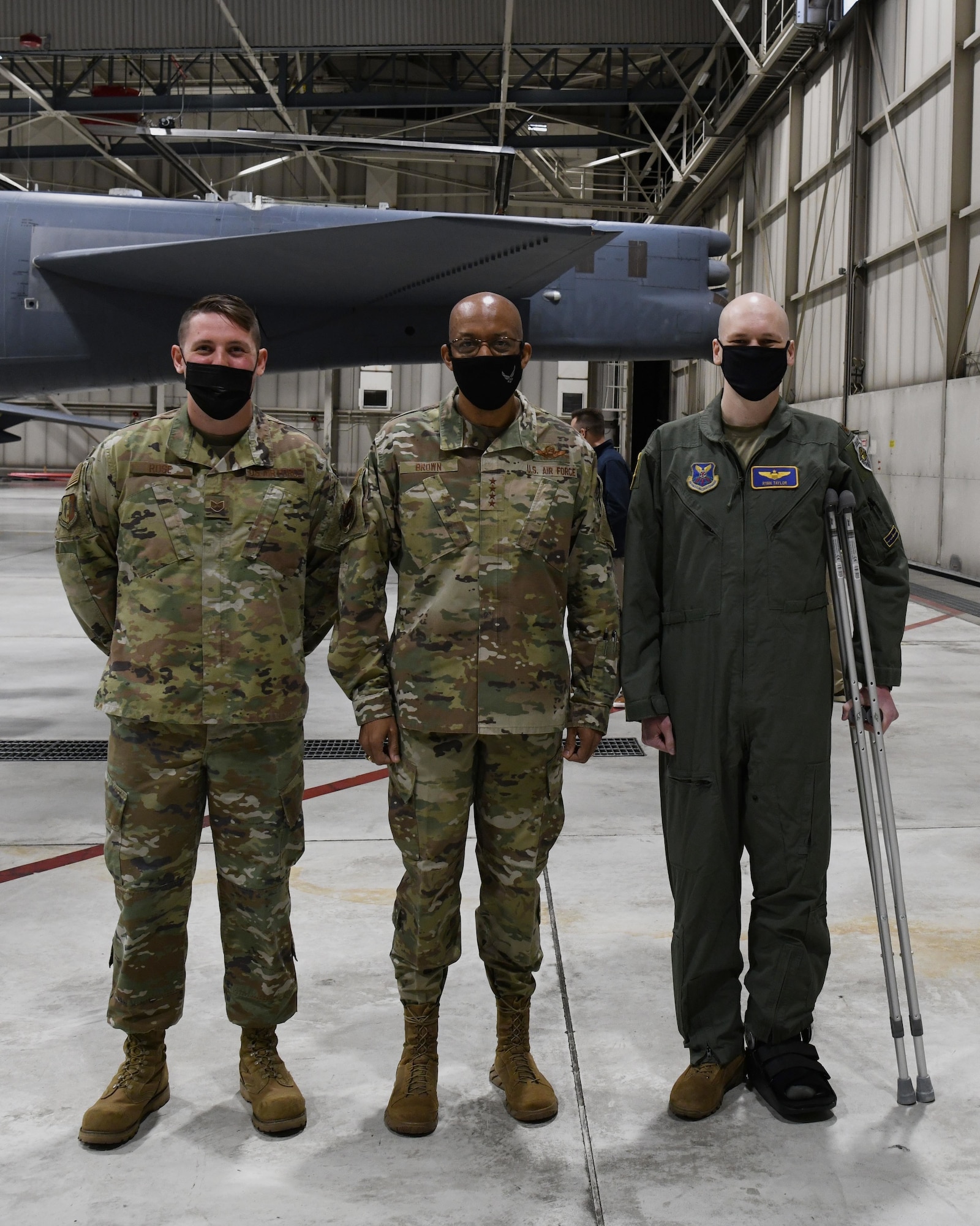 Air Force Chief of Staff Gen. Charles Q. Brown, Jr. and members of a congressional delegation receive a tour of a B-52H Stratofortress on April 30, 2021, at Minot Air Force Base, North Dakota.  The B-52H Stratofortress, able to deliver both nuclear and conventional ordnance, is poised to provide strike capabilities at a moment's notice, anywhere in the world.