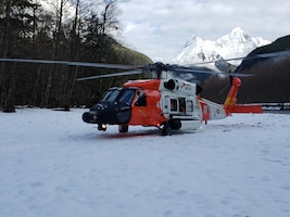 An MH-60 Jayhawk helicopter from Coast Guard Air Station Sitka