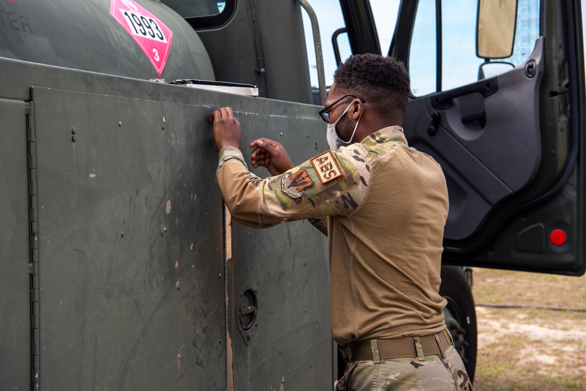 Airman 1st Class Michael Zeno, 4th Logistics Readiness Squadron, petroleum, oil and lubricants journeyman, prepares to fuel a generator at Tyndall Air Force Base, Florida, May 1, 2021. POL is crucial to sustain aircraft and support ground forces. (U.S. Air Force photo by Airman Jordan Colvin)