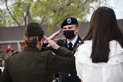 Soldier salutes officer