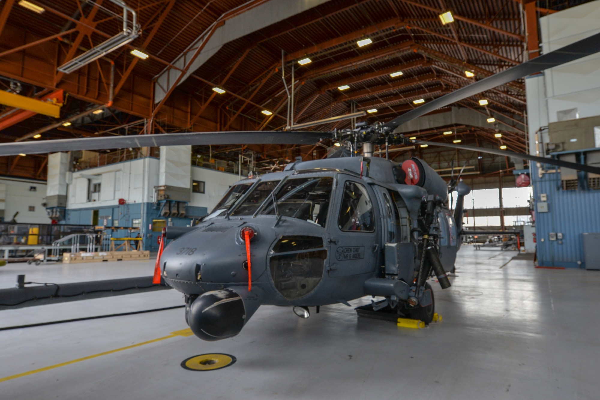 HH-60 sits in a hanger