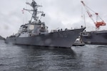 USS Milius (DDG 69) departs from Fleet Activities Yokosuka for sea trials.