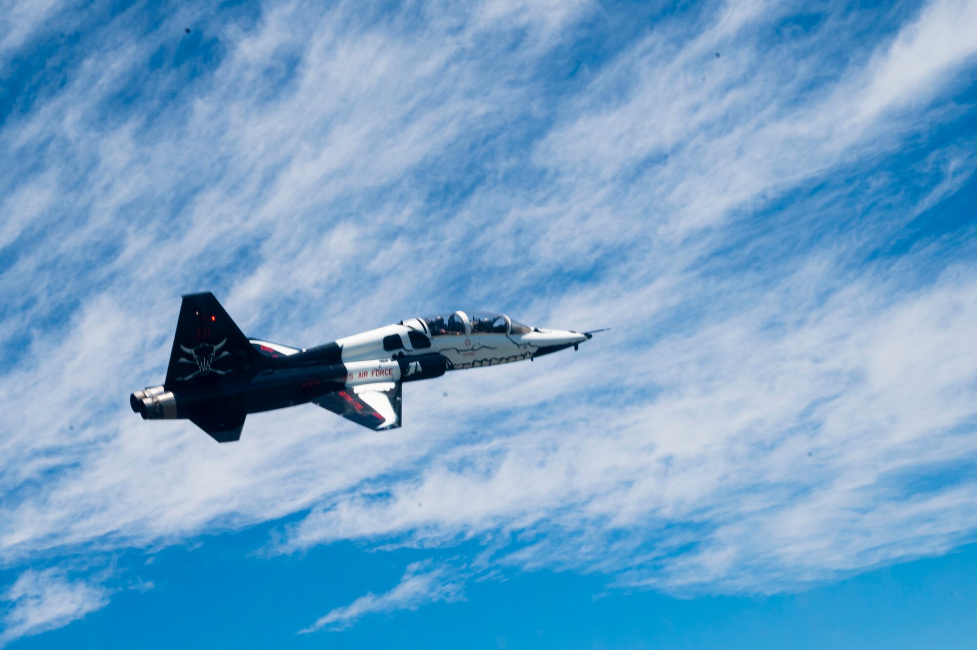 A T-38 Talon performs in the Wings Over South Texas air show on May 2. 2021, in Corpus Christi Texas. This is the heritage tail of the 87th Flying Training Wing and it is the heart of the T-38 fleet at Laughlin. (u.s. Air Force photo by Airman 1st Class David Phaff)