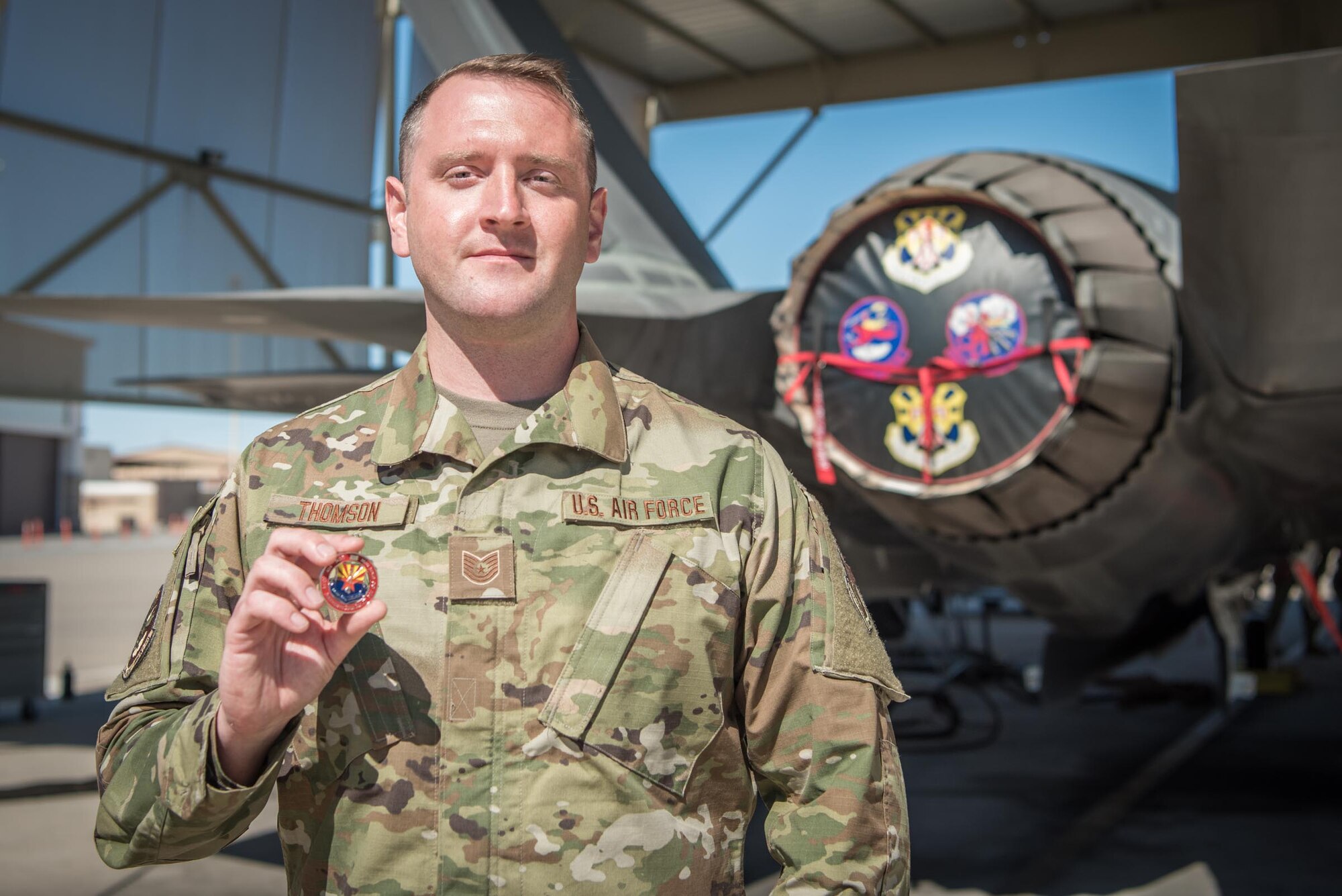 Tech. Sgt. Chad Thomson, advanced fighter aircraft integrated avionics craftsman with the 944th Aircraft Maintenance Squadron, poses for a photo, May 2, 2021 at Luke Air Force Base, Arizona. Thomson was named the 944th Fighter Wing Warrior of the Month for May 2021.