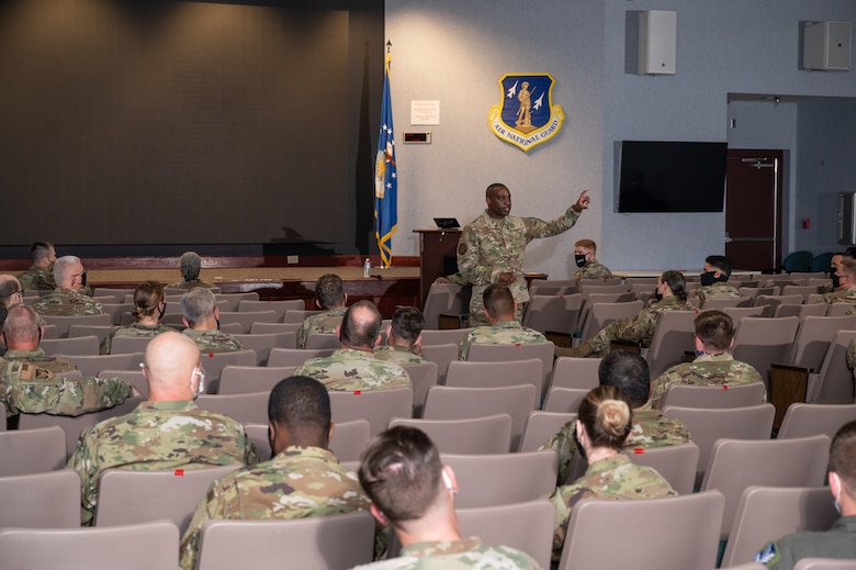 Photo of Chief Master Sgt. Maurice L. Williams, Air National Guard command chief, visiting the 116th Air Control Wing