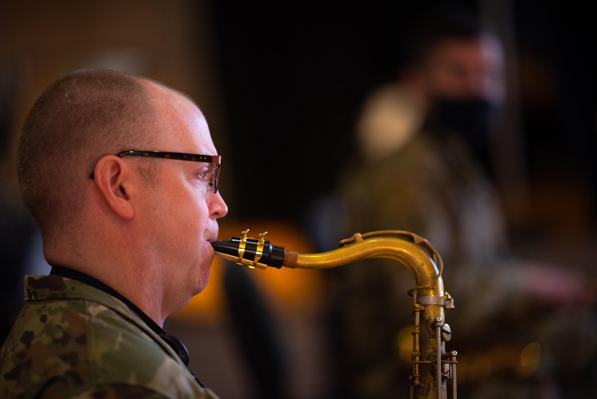 Master Sgt. Tedd Baker rehearses with the Airmen of Note for the Jazz Heritage Series ground-breaking video project. (U.S. Air Force Photo by Chief Master Sgt. Kevin Burns)