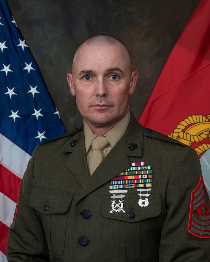 Official photo of Marine Sgt. Maj. Jody Armentrout, Marine Aviation Support Training Group 22. (U.S. Navy photo by Anne Owens/released)