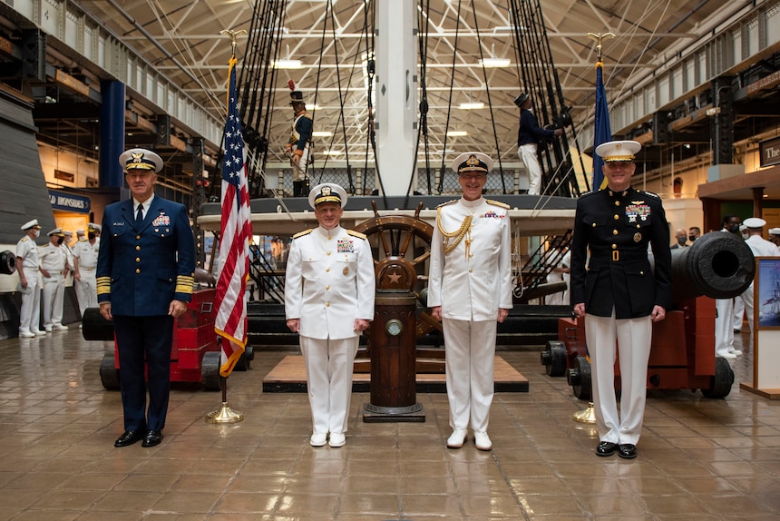 Chief of Naval Operations Adm. Mike Gilday attends full honors ceremony for Royal Navy First Sea Lord and Chief of the Naval Staff Adm. Tony Radakin.