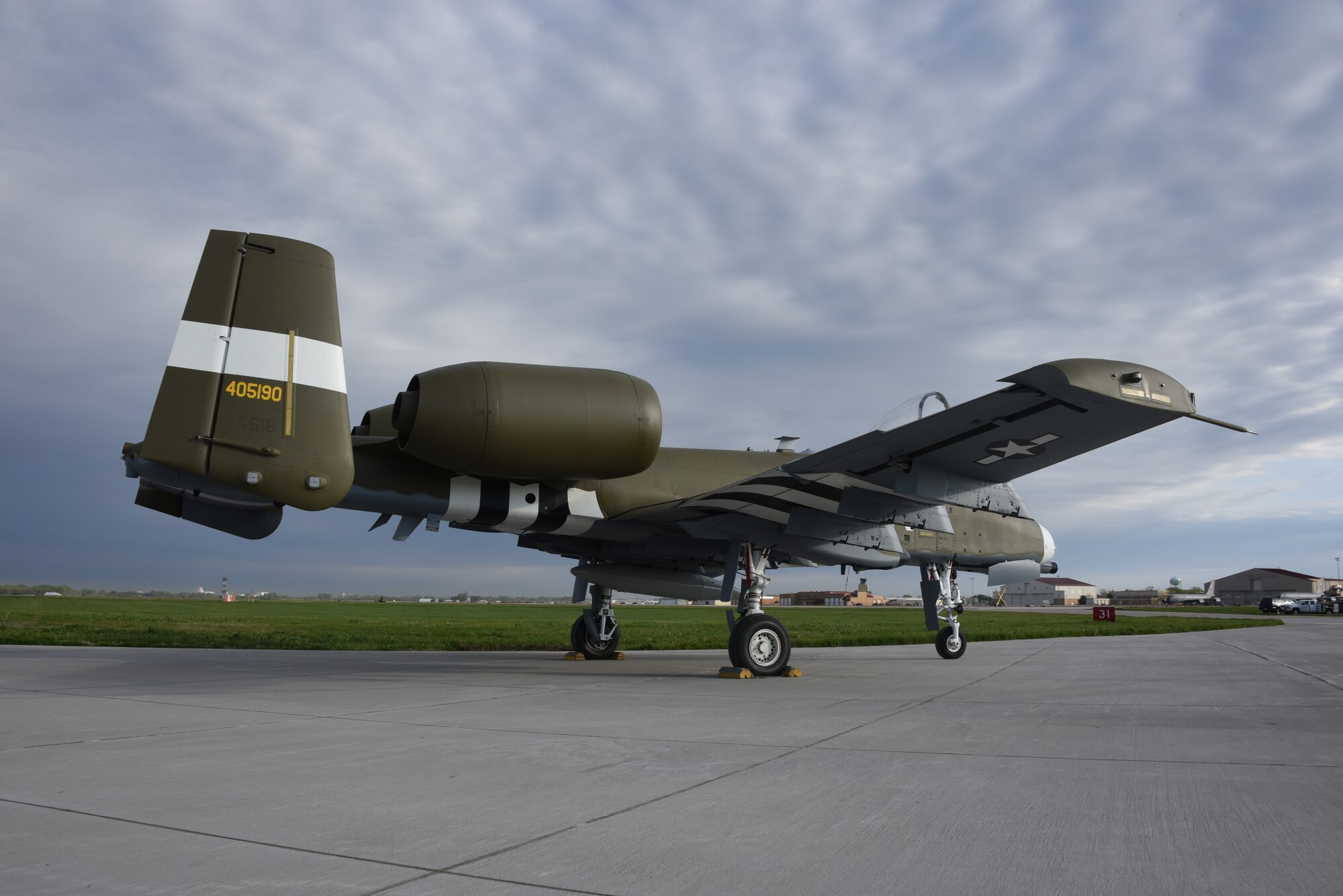 A U.S. Air Force A-10 Thunderbolt painted with a world war two heritage paint scheme