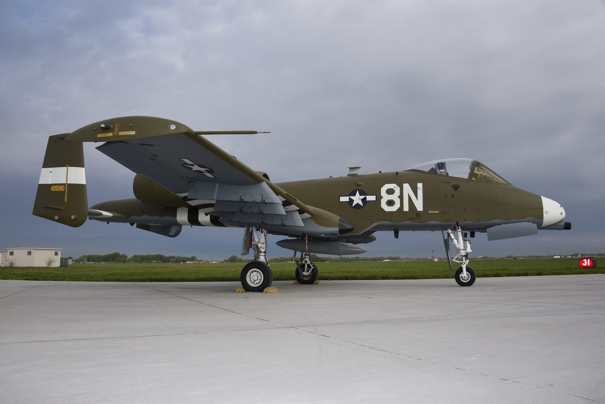 A U.S. Air Force A-10 Thunderbolt painted with a world war two heritage paint scheme