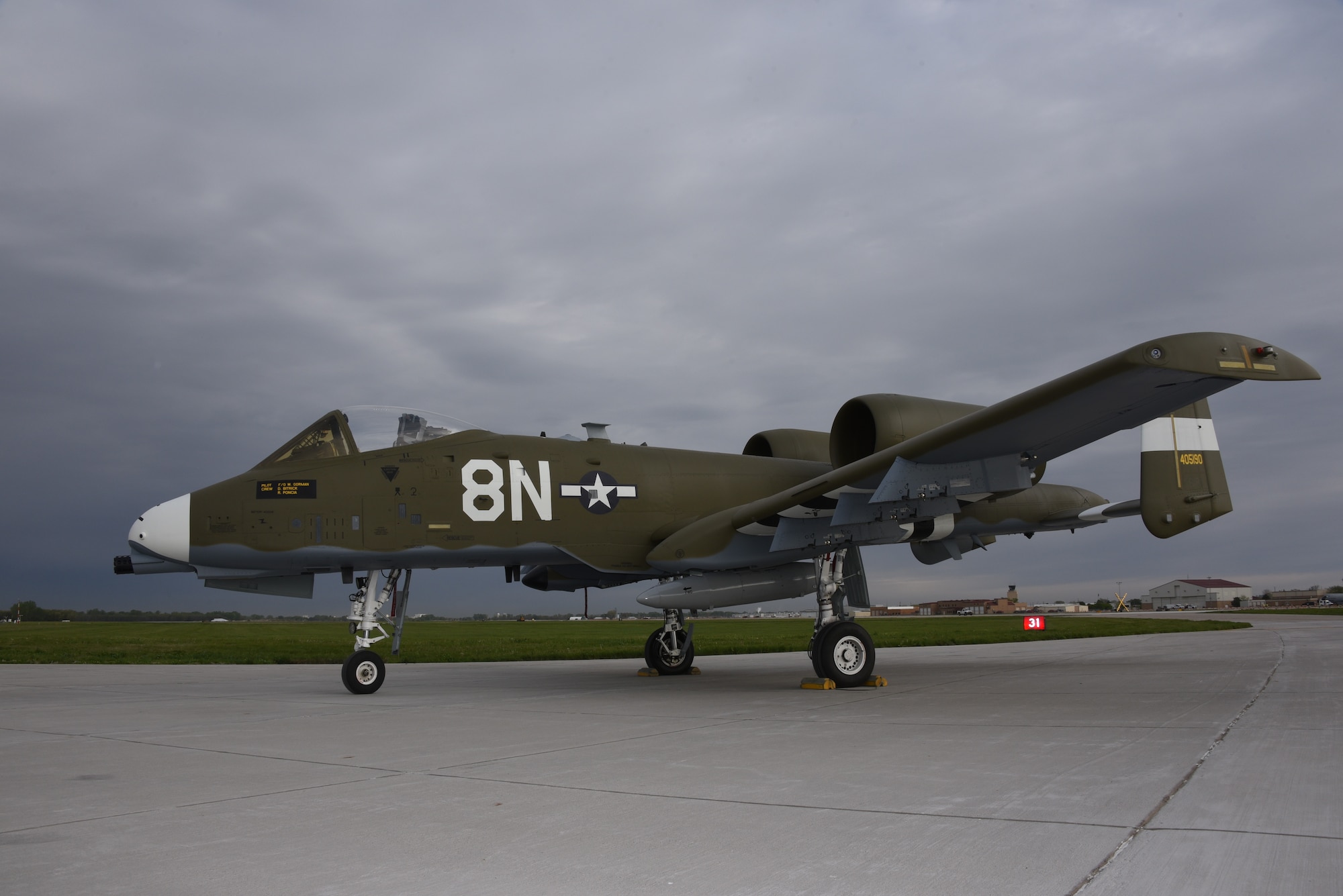 A U.S. Air Force A-10 Thunderbolt painted with a world war two heritage paint scheme