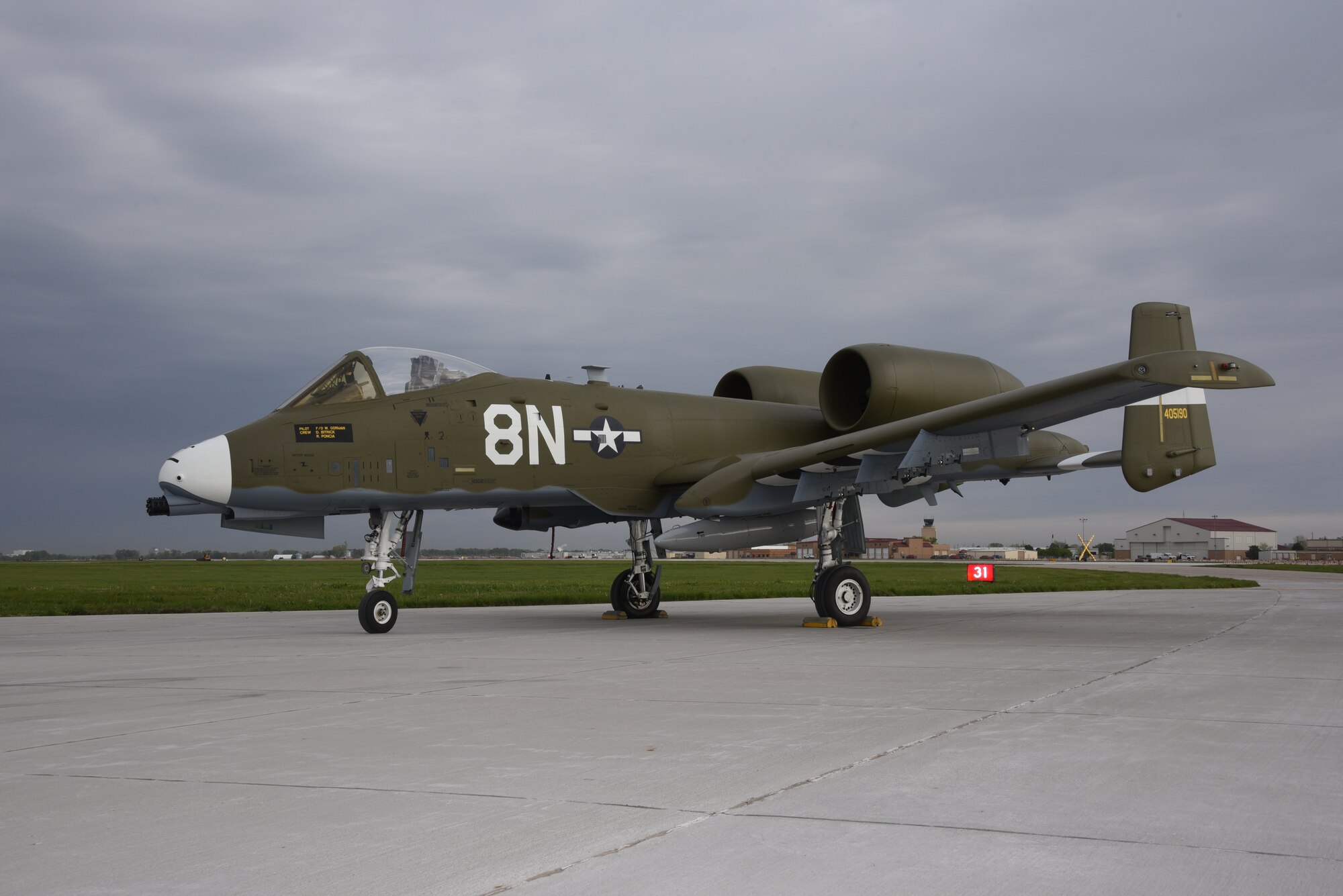 A U.S. Air Force A-10 Thunderbolt painted with a world war two heritage paint scheme