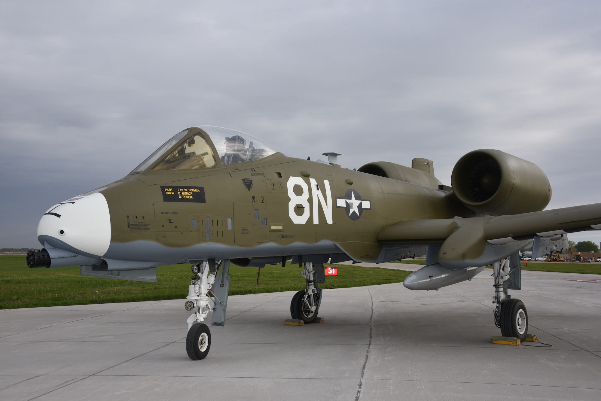 A U.S. Air Force A-10 Thunderbolt painted with a world war two heritage paint scheme