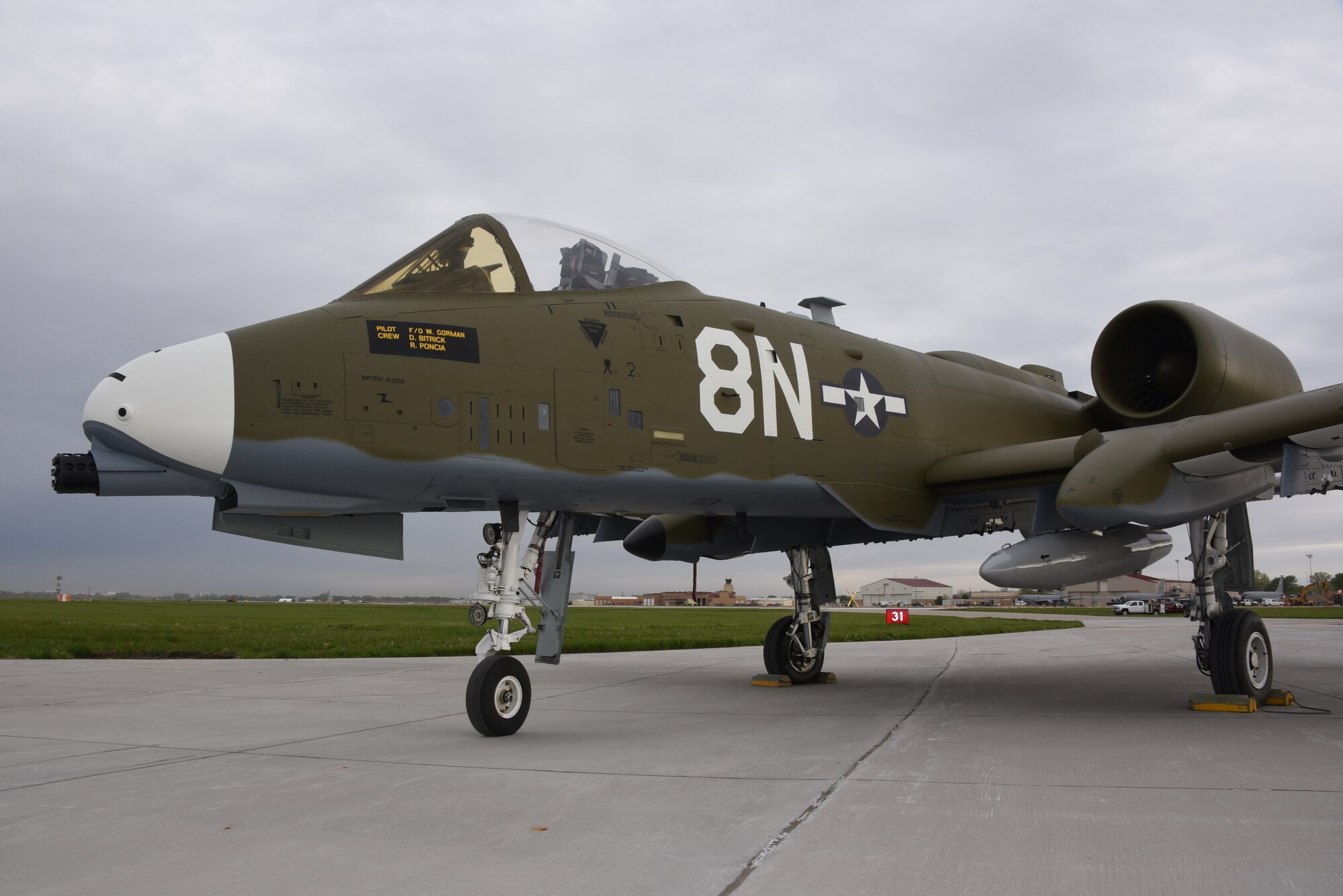 A U.S. Air Force A-10 Thunderbolt painted with a world war two heritage paint scheme