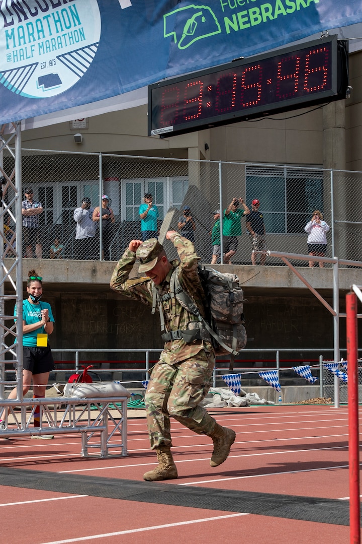 National Guard runners participate in the annual Lincoln Marathon time trials on Sunday, May 2, 2021.