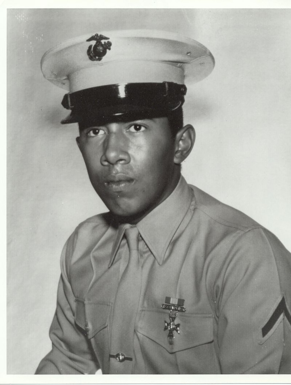 Official photo of Lance Cpl. Miguel Keith in Marine Corps dress uniform