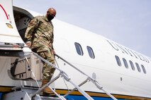 U.S. Air Force Chief of Staff Gen. Charles Q. Brown, Jr., arrives at Scott Air Force Base, Illinois, April 27, 2021. Brown came to speak with Reserve Officers’ Training Corps cadets about leadership within the Air Force, and to meet with the Airmen delivering rapid global mobility at Scott. (U.S. Air Force photo by Airman 1st Class Isaac Olivera)