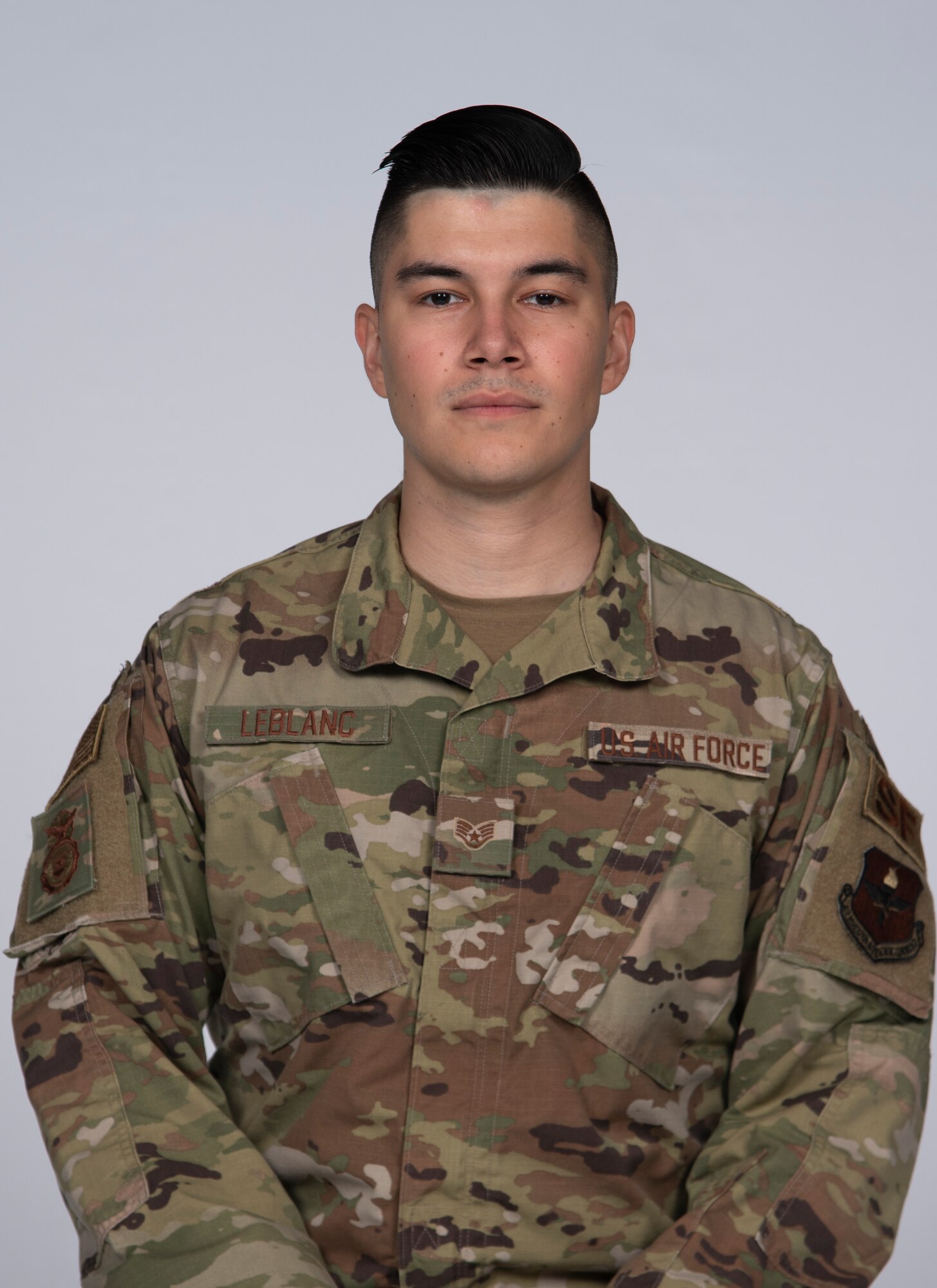 U.S. Air Force Staff Sgt. Zachary LeBlanc, 81st Security Forces Squadron patrolman, poses for a photo at Keesler Air Force Base, Mississippi, April 29, 2021. LeBlanc takes pride in educating Airman on his culture and the importance of heritage. (U.S. Air Force photo by Senior Airman Kimberly L. Mueller)