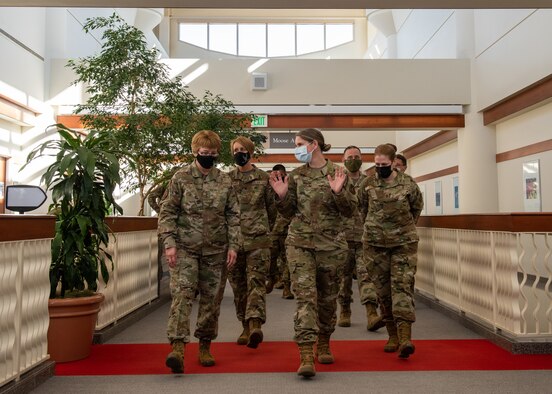 U.S. Air and Space Force Lt. Gen. Dorothy Hogg, surgeon general, and Chief Master Sgt. Dawn Kolczynski, Office of the Surgeon General medical enlisted force and enlisted corps chief, visit the 673d Medical Group at Joint Base Elmendorf-Richardson, Alaska, April 26, 2021. Hogg and Kolczynski focused on readiness and innovation as they toured the hospital, recognized and connected with medics, and discussed the 673d MDG’s capabilities, operations, innovations, COVID-19 management and vaccine rollout, and plans for improvement.
