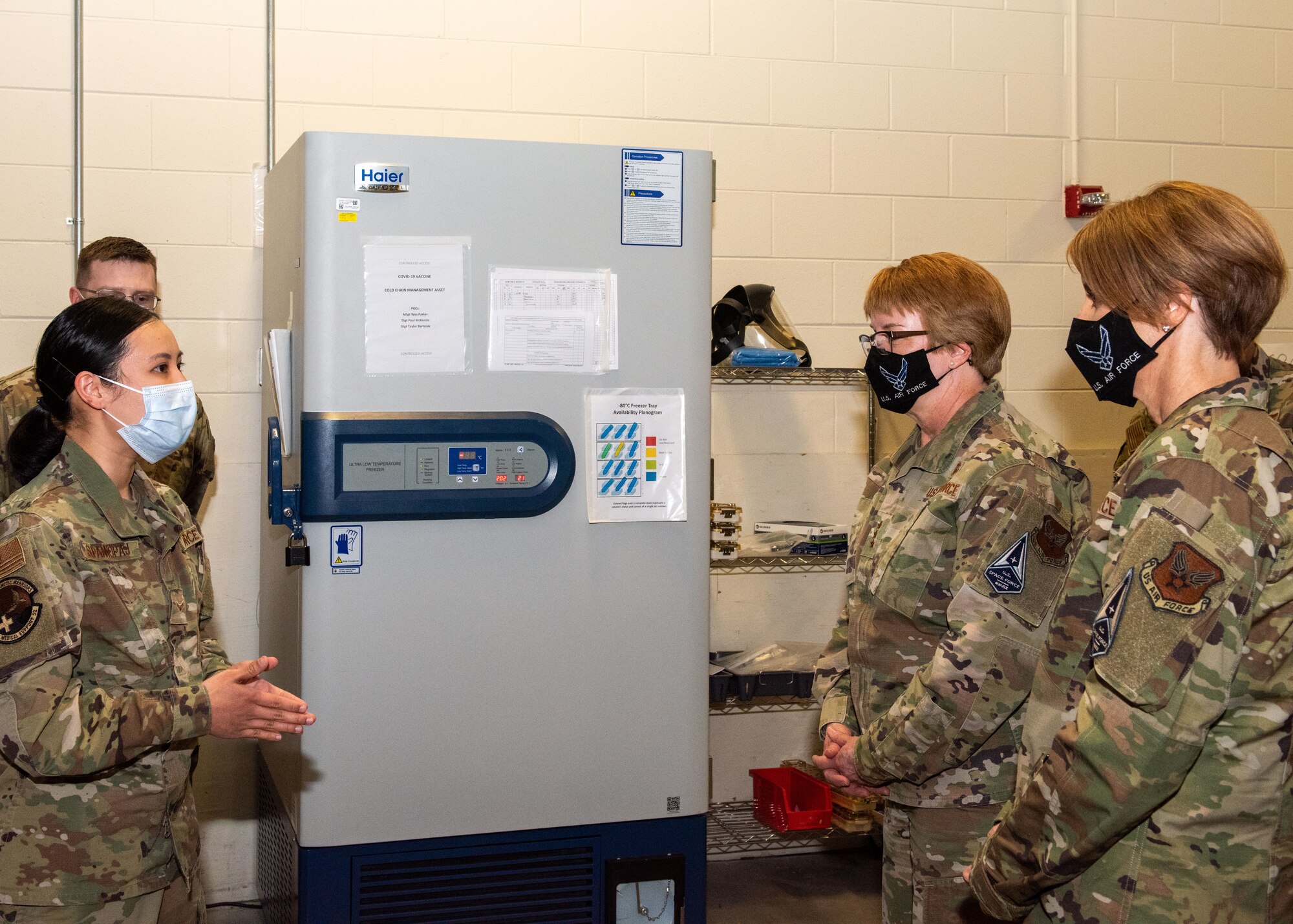 U.S. Air and Space Force Lt. Gen. Dorothy Hogg, surgeon general, and Chief Master Sgt. Dawn Kolczynski, Office of the Surgeon General medical enlisted force and enlisted corps chief, visit the 673d Medical Group at Joint Base Elmendorf-Richardson, Alaska, April 26, 2021. Hogg and Kolczynski focused on readiness and innovation as they toured the hospital, recognized and connected with medics, and discussed the 673d MDG’s capabilities, operations, innovations, COVID-19 management and vaccine rollout, and plans for improvement.